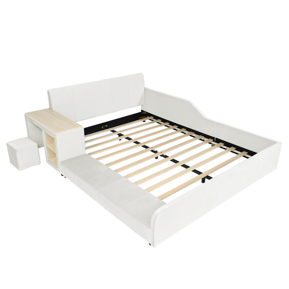 POLSTERBETT 140/200 cm Weiß aus Samt mit Schreibtisch und Hocker - Weiß, Textil (140/200cm) - OKWISH
