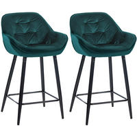 BARHOCKER 2er Set Samt dunkelgrün - Dunkelgrün/Schwarz, Textil/Metall (54/103/57.5cm) - CLP
