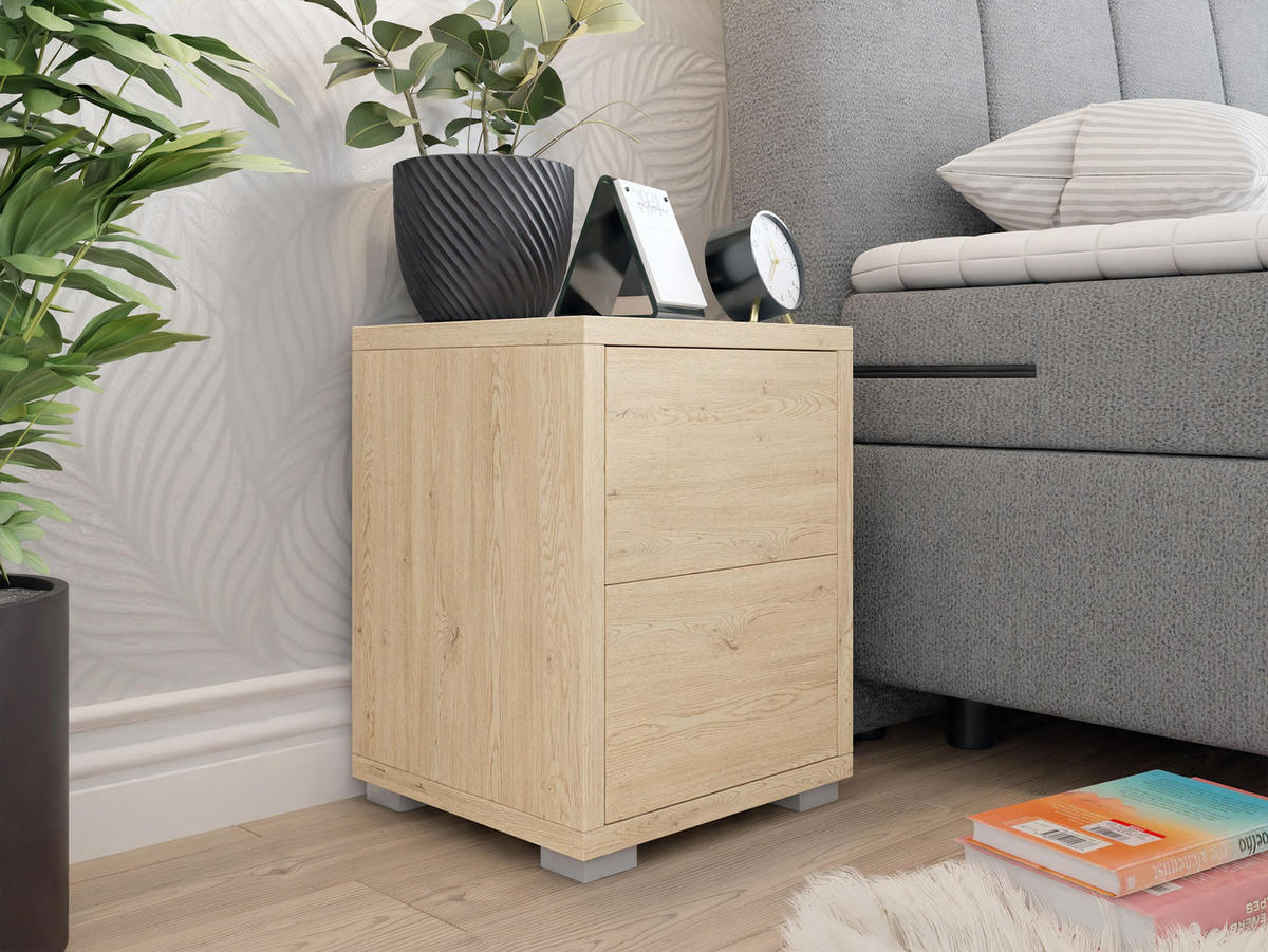 NACHTTISCH Gesita - Eichefarben/Silberfarben, Holzwerkstoff/Kunststoff (31/38/30cm) - MIRJAN24