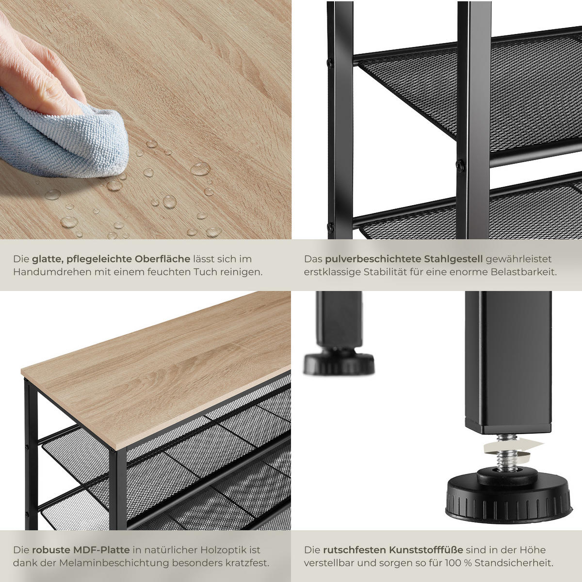 SCHUHREGAL Sheffield,100 x 30,5 x 93 cm,Industrial Holz hell, Eiche Sonoma - Naturfarben, Metall (30.5/93/100cm) - tectake