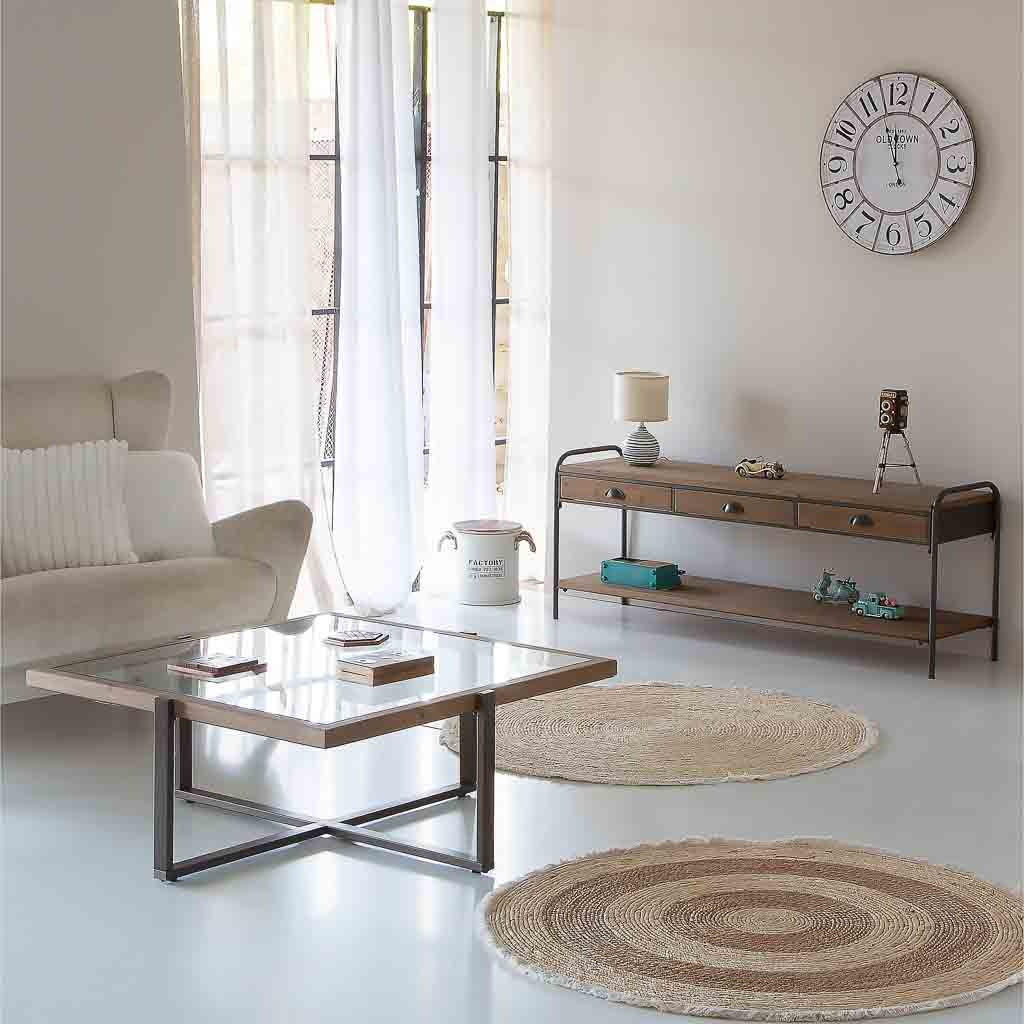 COUCHTISCH aus Holz, Metall und Glas braun 100x100x40 cm - Braun, Holz (99.5/99.5/40cm) - Wanderlust