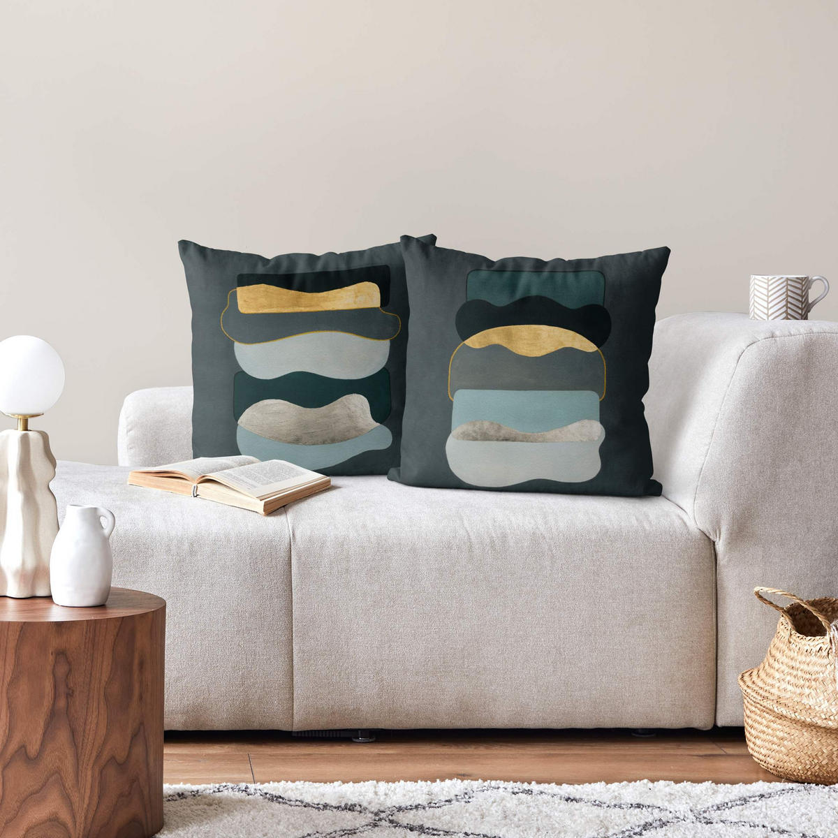 DEKOKISSEN 2er-Set Formen Muster auf Dunkelgrau Duo 50/50 cm - Grau, Textil (50/50cm) - Bilderwelten