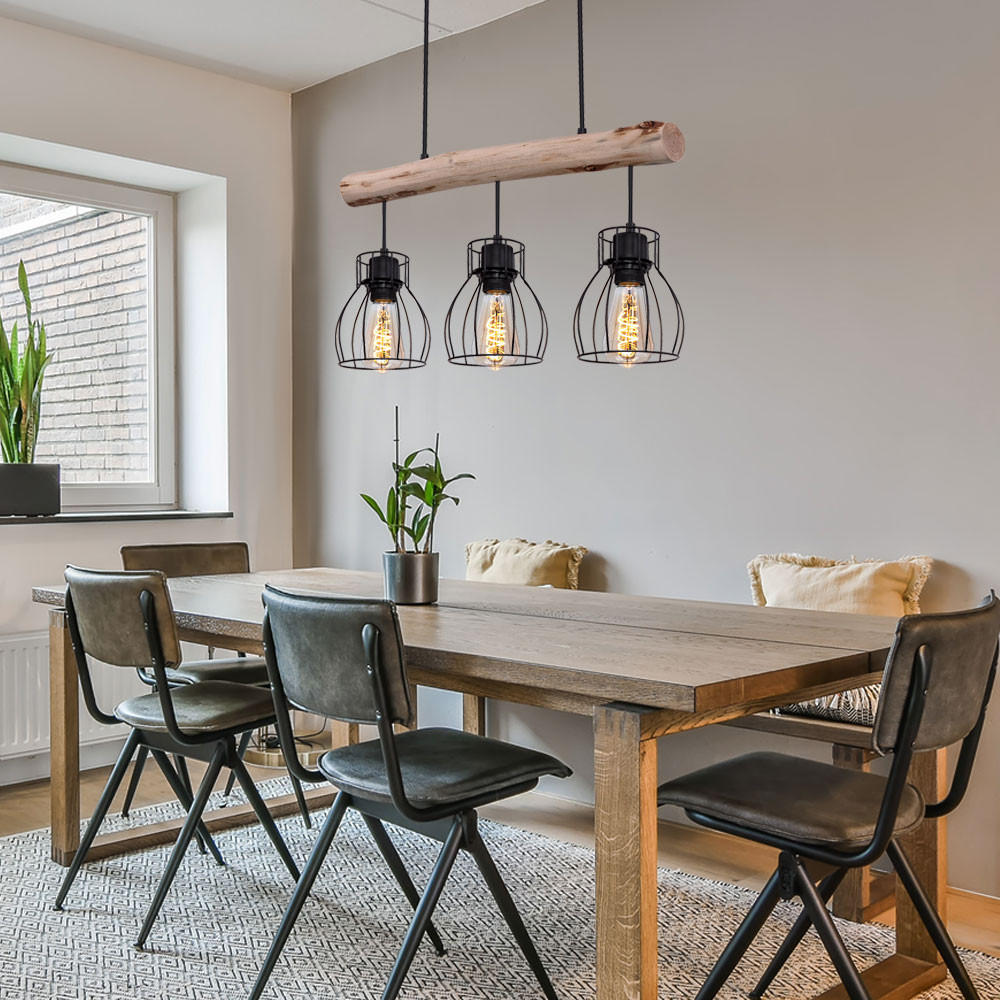HÄNGELEUCHTE Käfig Design Schwarz Holz - Schwarz, Holz (60/13.6/140cm) - Globo Lighting