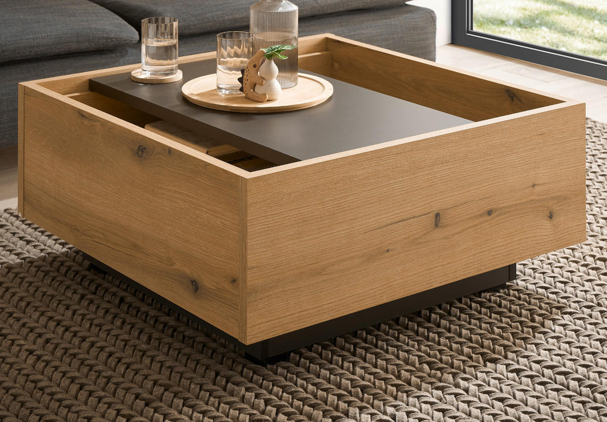 COUCHTISCH in Eiche, grau quadratisch 75 cm - Kaschmir/Eichefarben, Holzwerkstoff/Kunststoff (75/75/34cm) - Furn.Design
