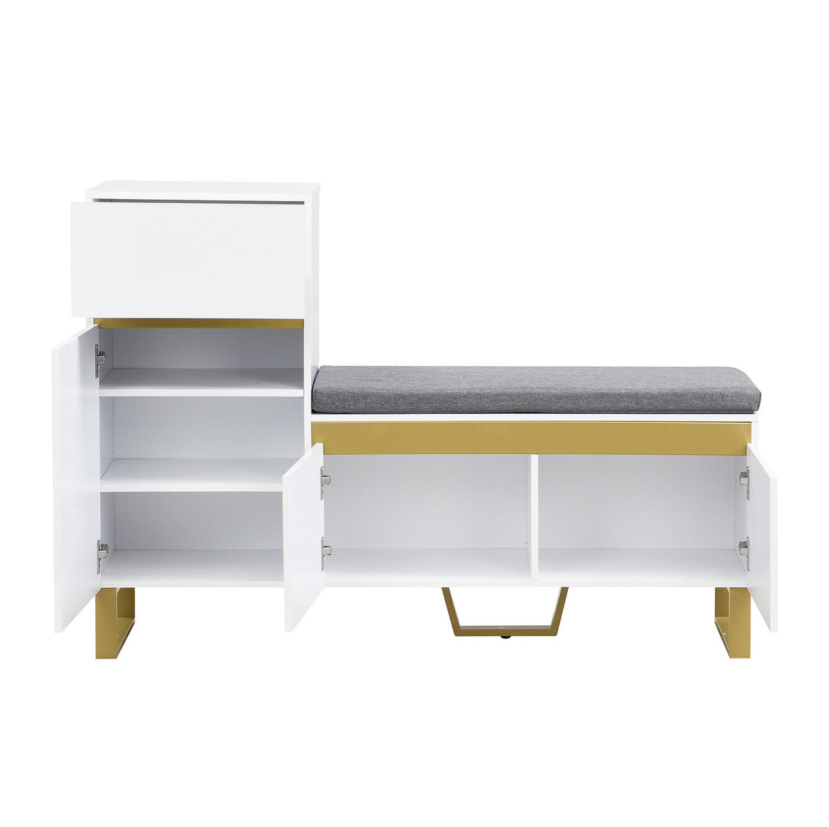 SCHUHSCHRANK 120/85/35 cm Weiß aus MDF mit Sitzkissen - Weiß, Holzwerkstoff (120/85/35cm) - OKMYHOME