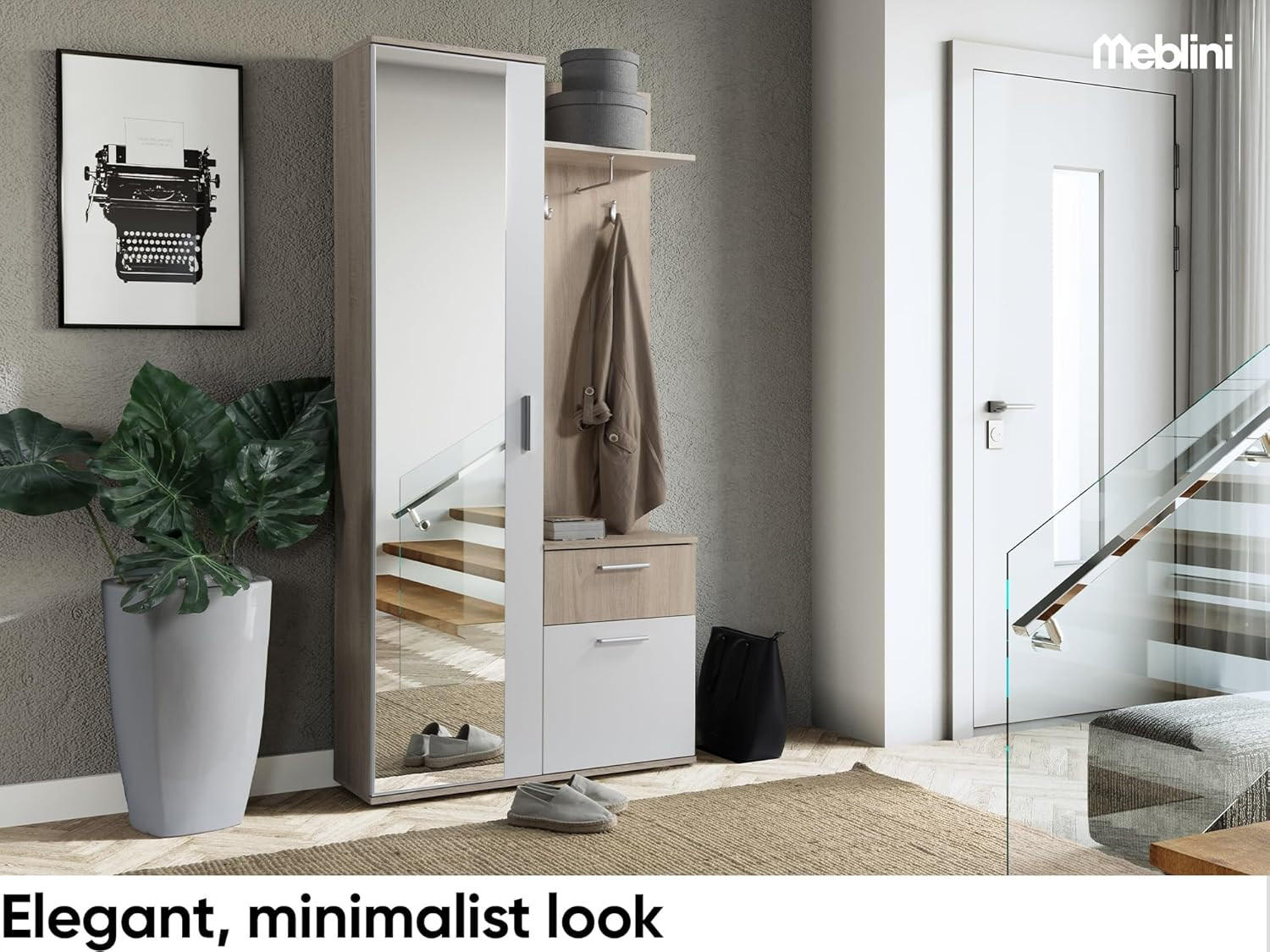 GARDEROBE LUXOR - Weiß/Sonoma Eiche, Holzwerkstoff (97/195/30cm) - Meblini
