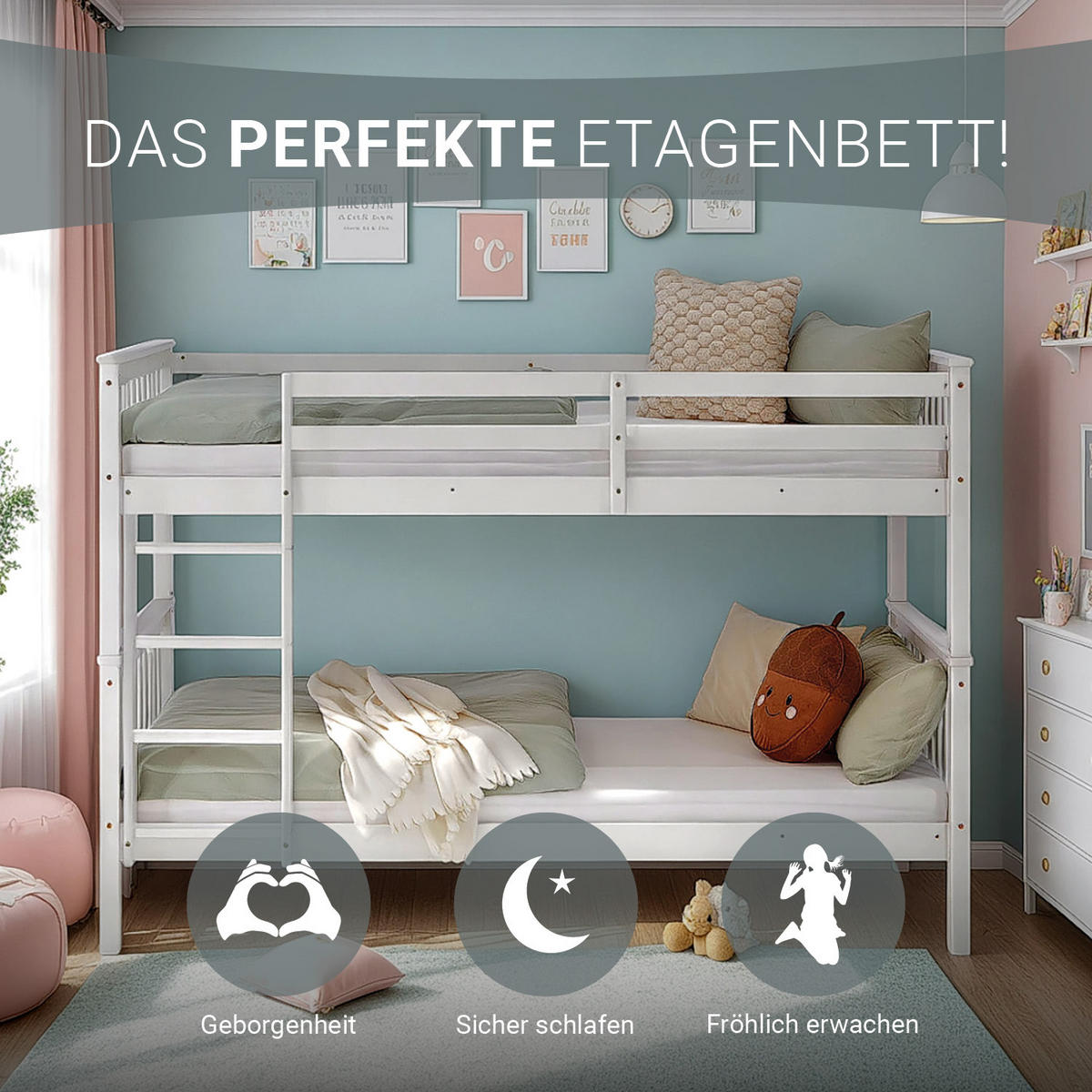 ETAGENBETT mit Lattenrost 90/200 cm Weiß - Weiß, Holz (90/200cm) - Homestyle4u