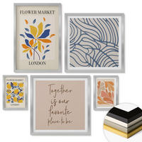 WANDBILDER 5er Set - 50x50 cm & 20x30 cm & 40x60 cm Silberner Rahmen - Moderne abstrakte Blumen - Silberfarben, Kunststoff (40/60cm) - ArtPrintCave