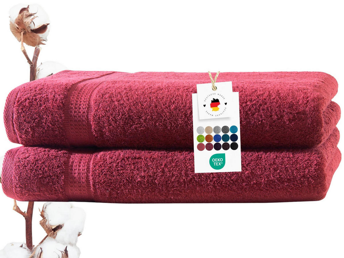 BADETUCH 100x150 cm Frottier Handtücher im 2er Set aus 100% Baumwolle, Bordo 500g/m2 - Bordeaux, Textil (100/150cm) - Carpe Sonno