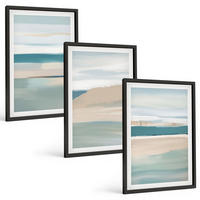 BILDER SET 3er Set - 40x60 cm Schwarzer Rahmen - Abstrakte blaue Landschaften - Schwarz, Kunststoff (40/60cm) - TULUP