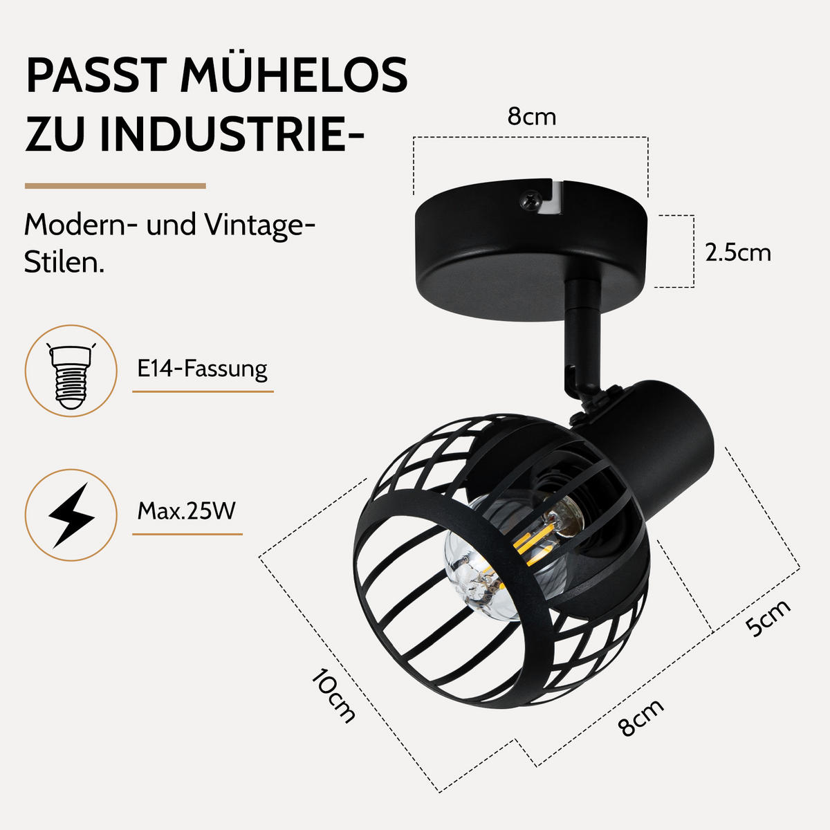 DECKENSTRAHLER Avorith 13/10/14 cm - Schwarz, Metall (13/10/14cm) - ZMH