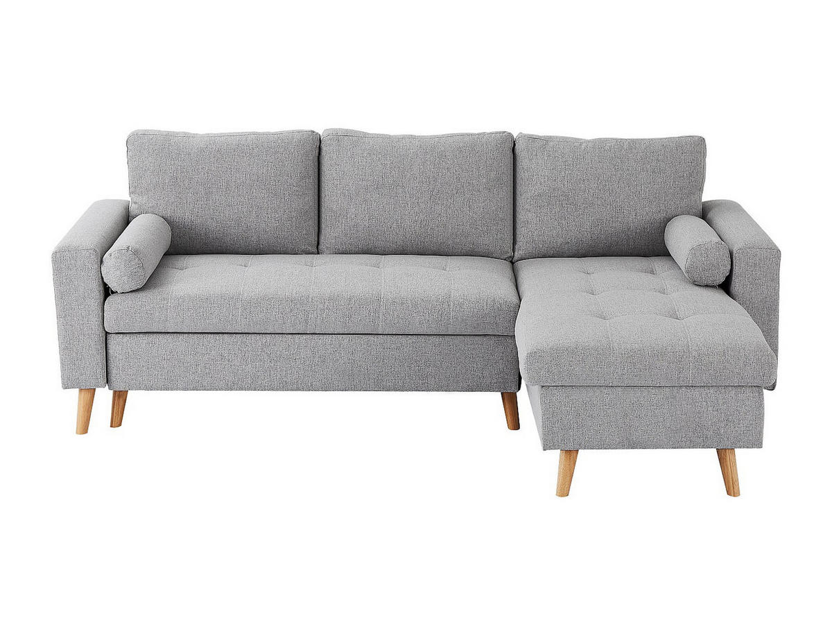 ECKSOFA mit Schlaffunktion & Bettkasten – Stoff – Hellgrau – KORI - Hellgrau, Textil (225/146cm) - Vente-Unique