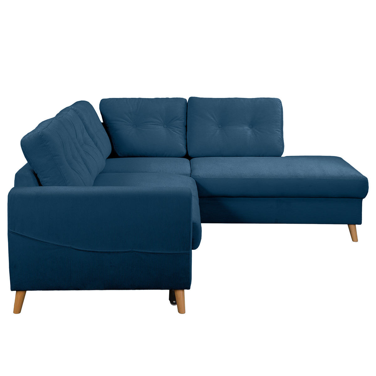 ECKSOFA mit Ottomane - Blau/Braun, Holz/Textil (230/200cm) - home24