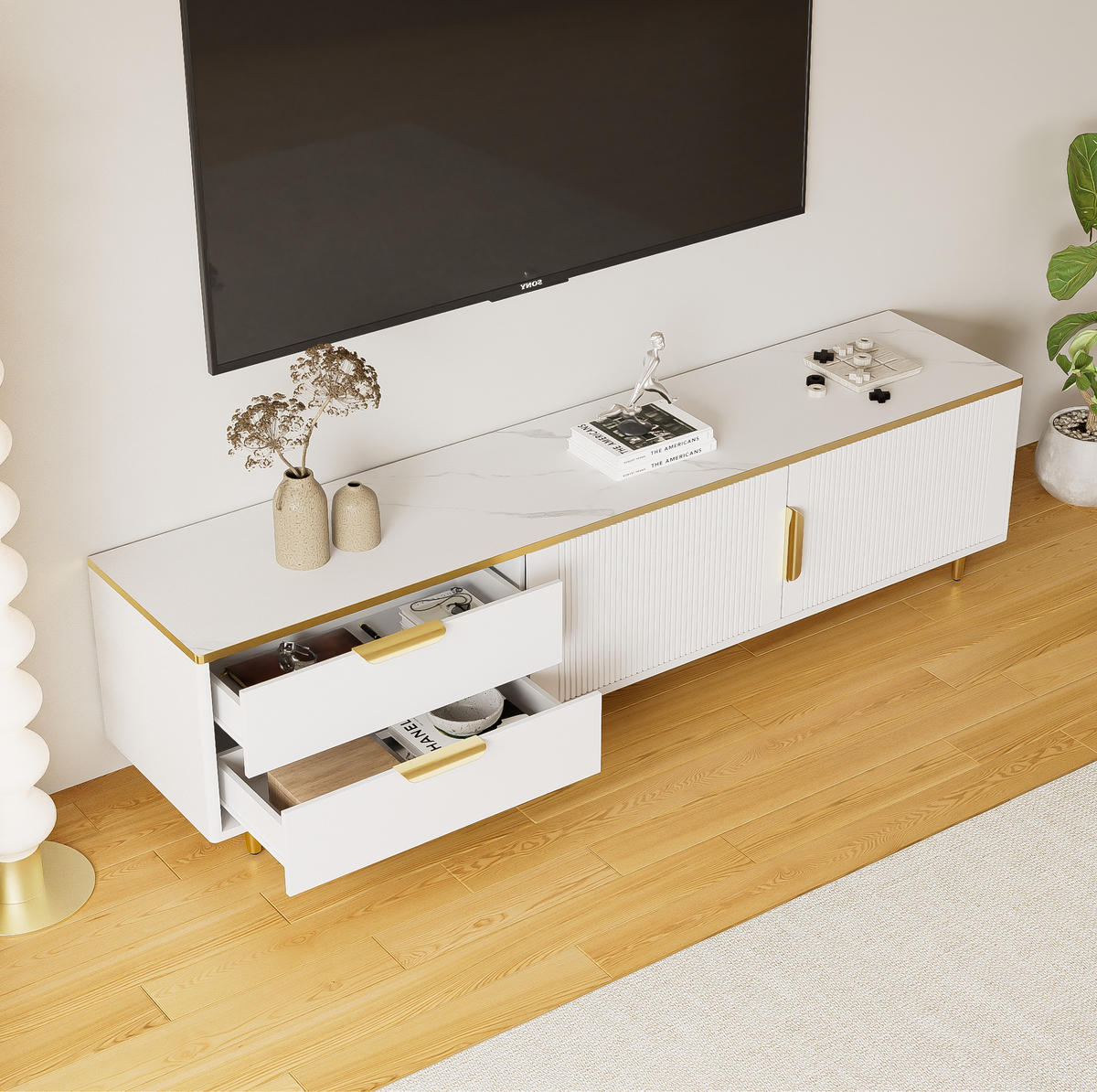 TV-LOWBOARD 170/37/45 cm mit 2 Schubladen und 2 Türen - Weiß, Holzwerkstoff (175/45/40cm) - BEAOK