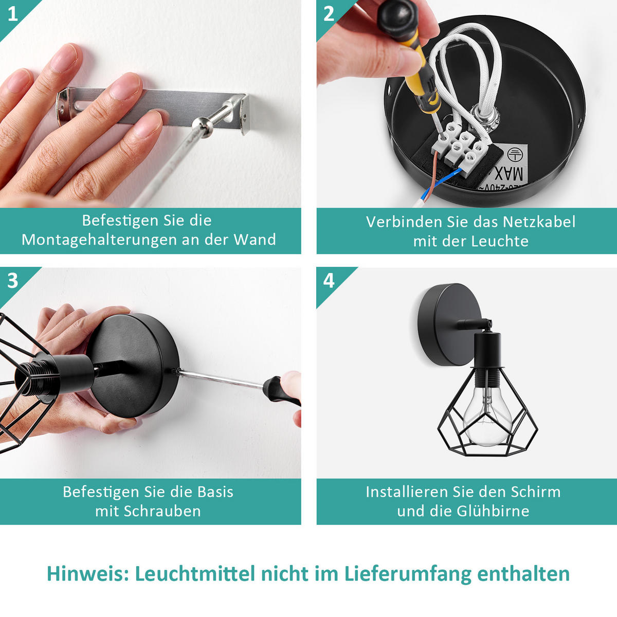 WANDLAMPE Industrial Schwarz Aus Eisen 12/20 cm - Schwarz, Metall (11.9/20/12cm) - EMKE