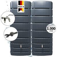 REGENTONNEN Wandtank-SET Komplett-Set 1000 L, graphite grey 2 x 500 L, inkl. Verbinder und Fallrohranschluss - Grau, Kunststoff (51/184/150cm) - 4rain