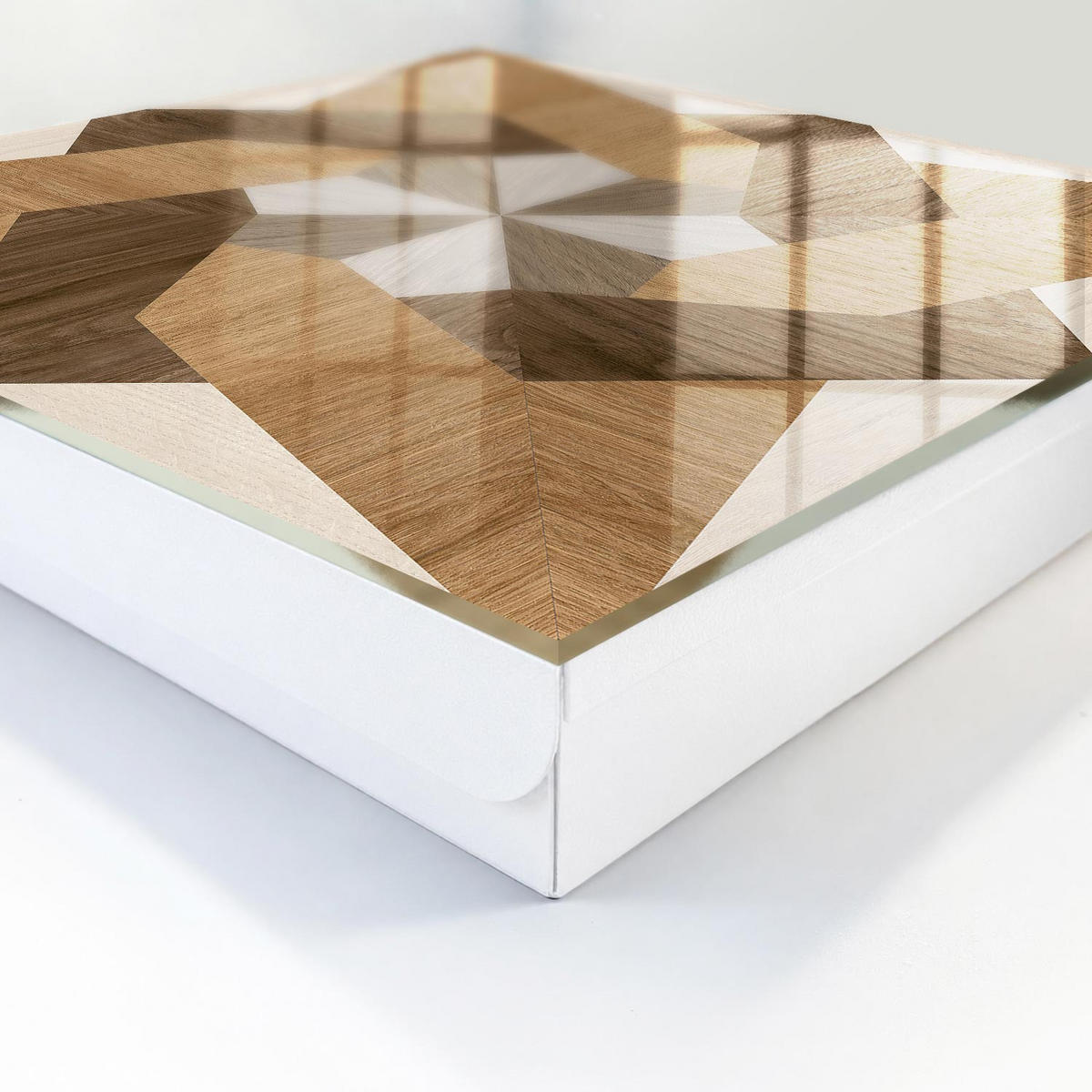 SCHLÜSSELBOX Weiß 30x30 cm – Türöffnung nach rechts - Holzstern - Braun, Metall (30/30/5cm) - TULUP
