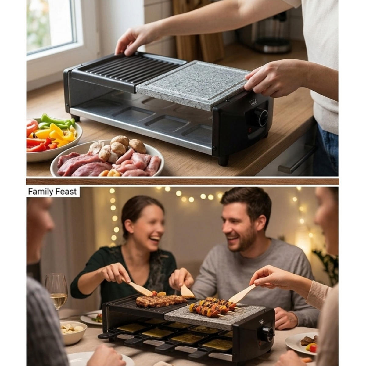 RACLETTEGRILL SAVOIE RG83 4 Personen 680W mit Natursteinplatte Schwarz - Schwarz, Metall (20/13/43cm) - JUNG