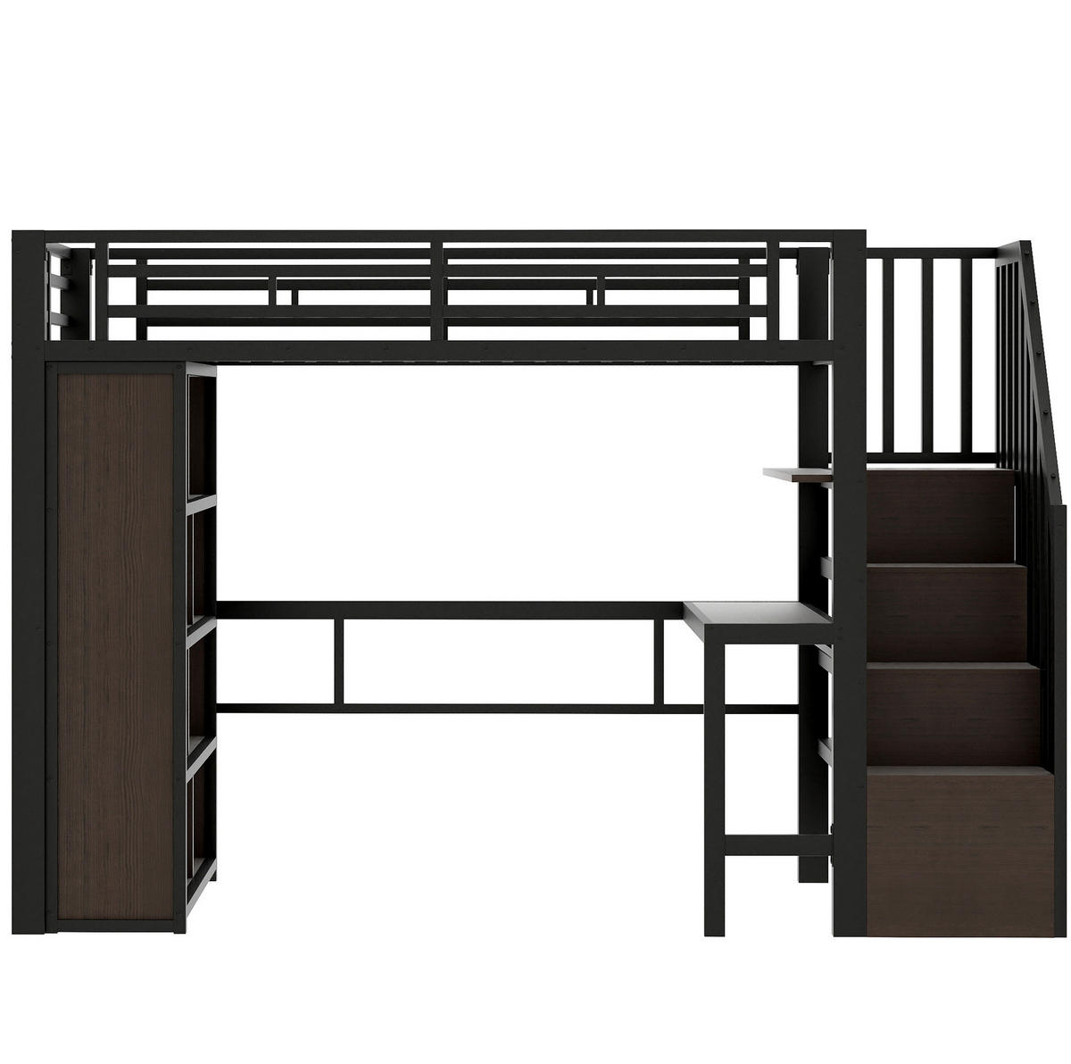 HOCHBETT 90/200 cm aus Metall mit Schreibtisch und LED-Beleuchtung - Schwarz, Metall (90/200cm) - Flora Grace