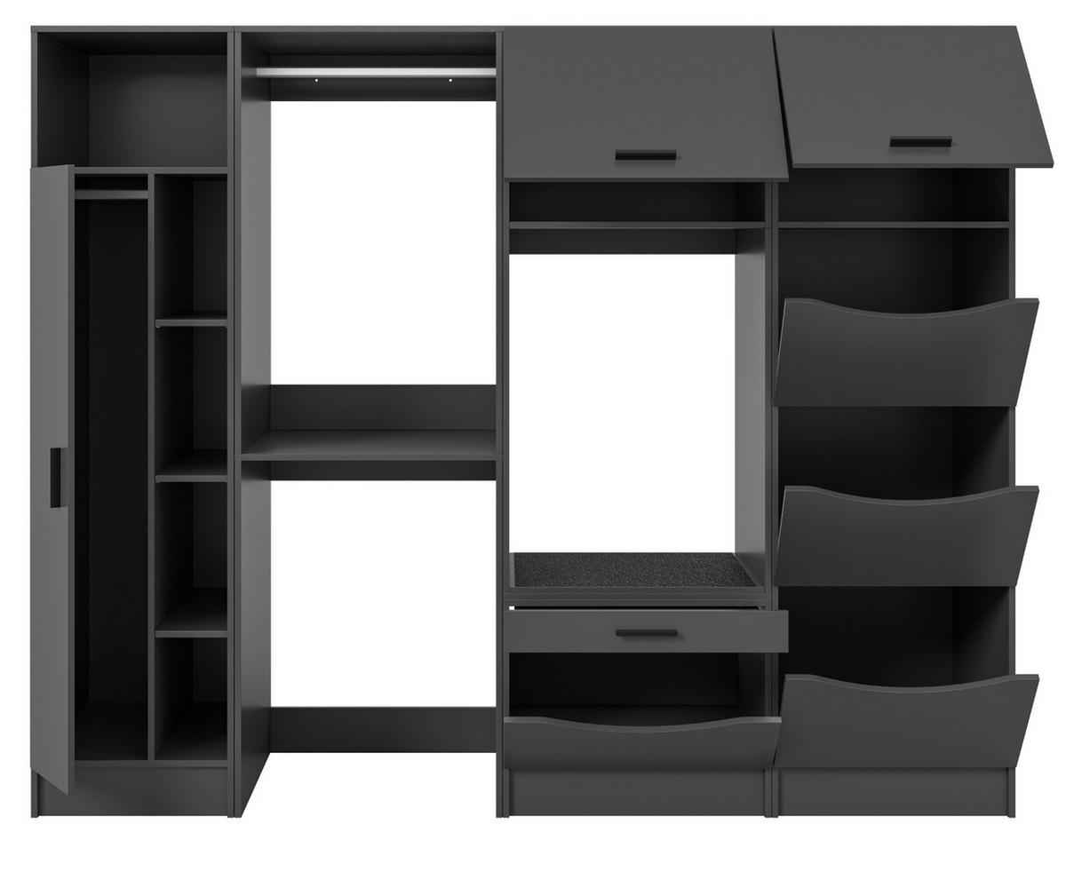 WASCHMASCHINENSCHRANK grau Set 4-teilig 242 x 196 cm, XXXL mit viel Stauraum - Schwarz/Grau, Holzwerkstoff/Kunststoff (242/196/68cm) - Inn.Furn
