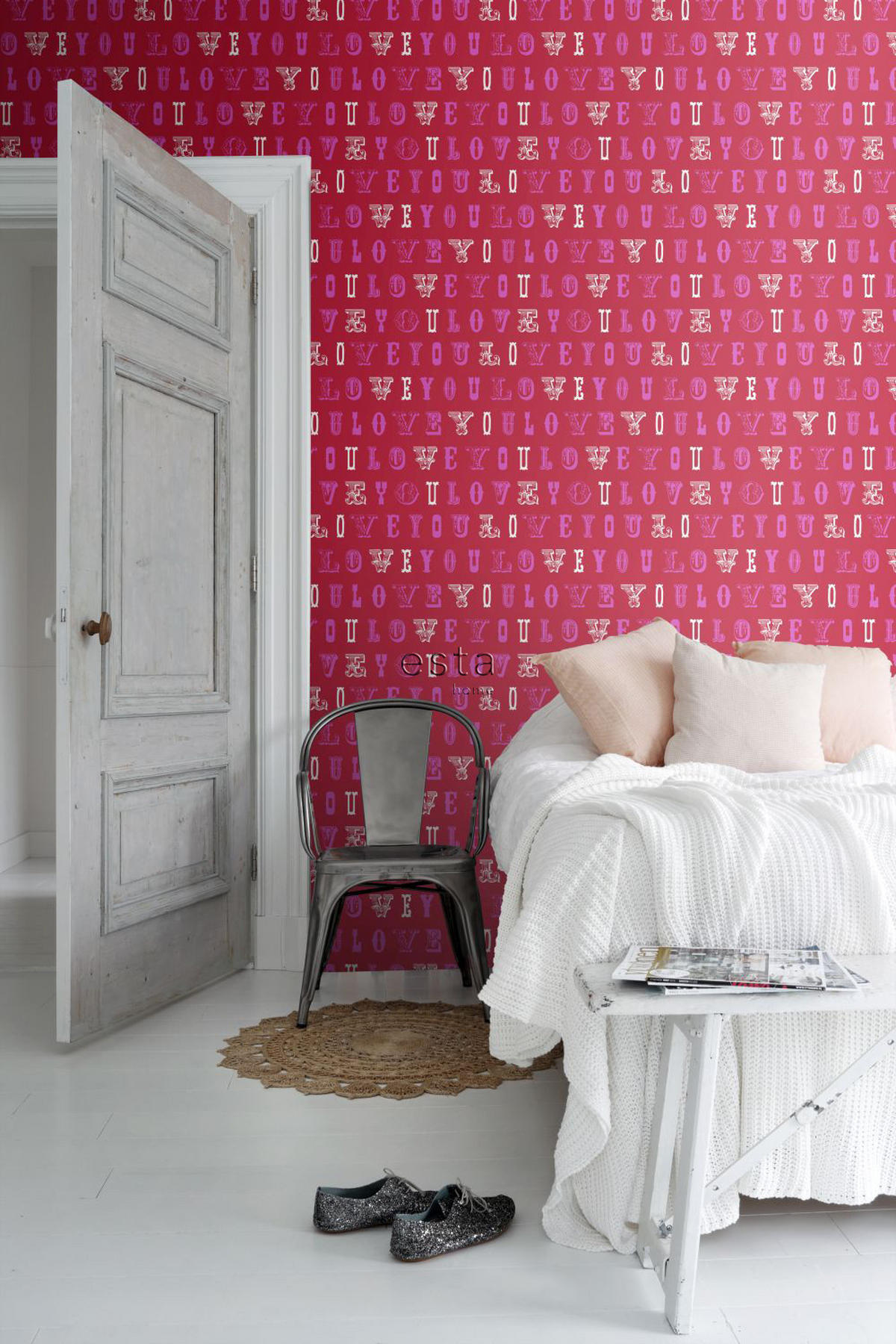 TAPETE love you - Sprüche 53 cm x 10.05 m - Pink, Papier (53/0.1cm) - ESTAhome