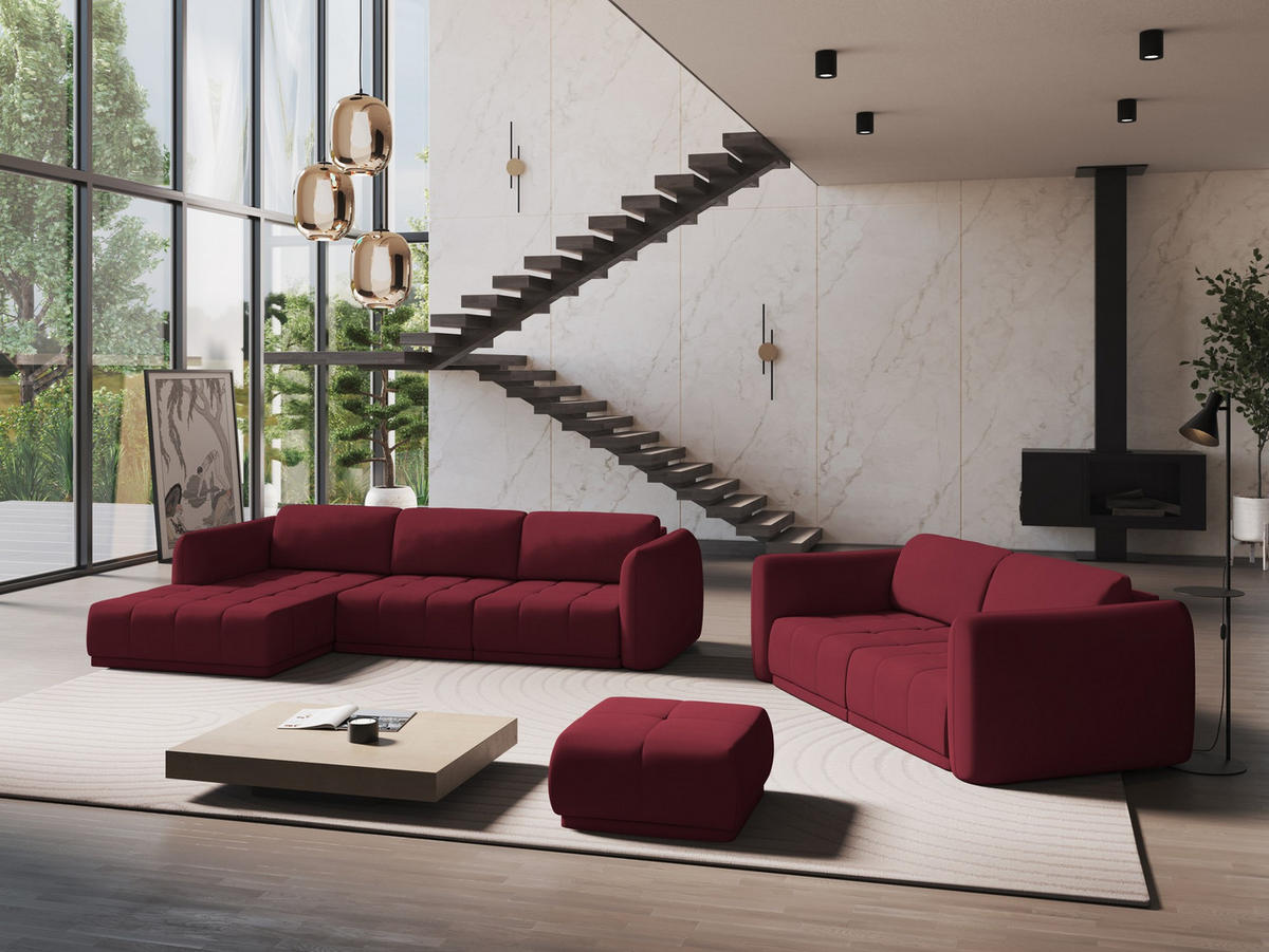 ECKSOFA Links Chenille Stoff Rot - Rot/Weinrot, Kunststoff/Textil (170/290cm) - Makamii