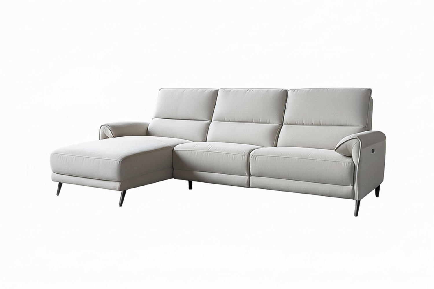 ECKSOFA ADRIANA Hellgrau Flachgewebe Relaxfunktion - Hellgrau/Schwarz, Textil/Metall (280/163cm) - KAWOLA