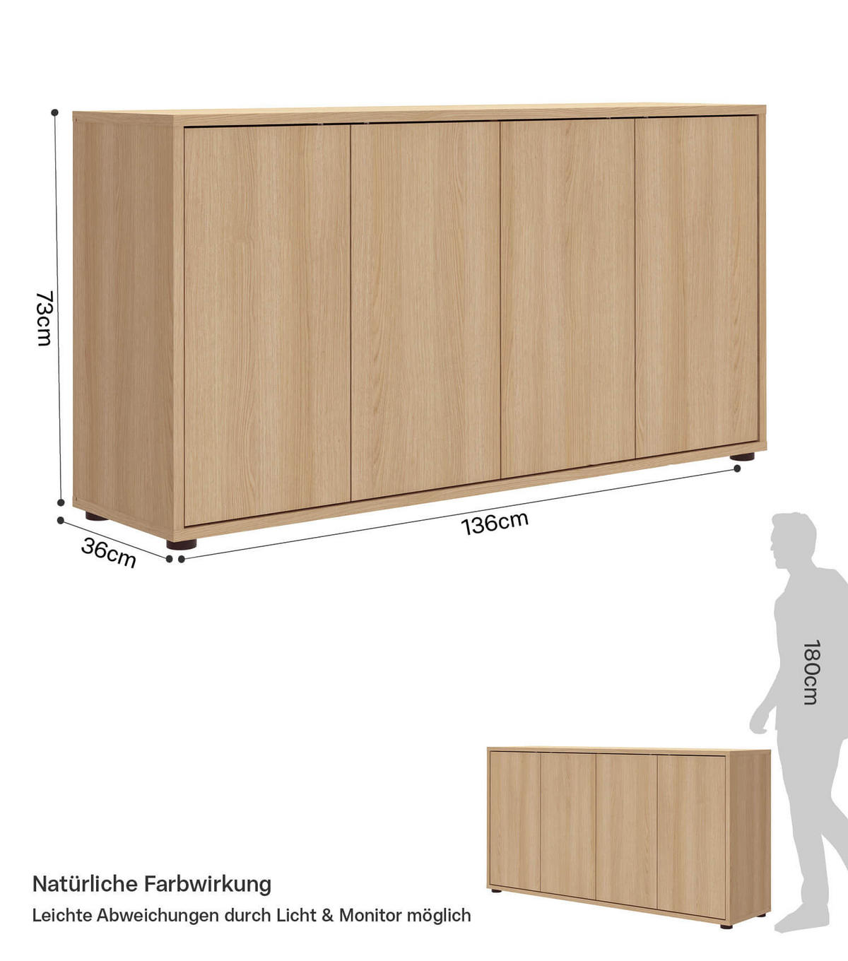 SIDEBOARD Die Horizontale - Braun, Holzwerkstoff (136/73/36cm) - Mokebo