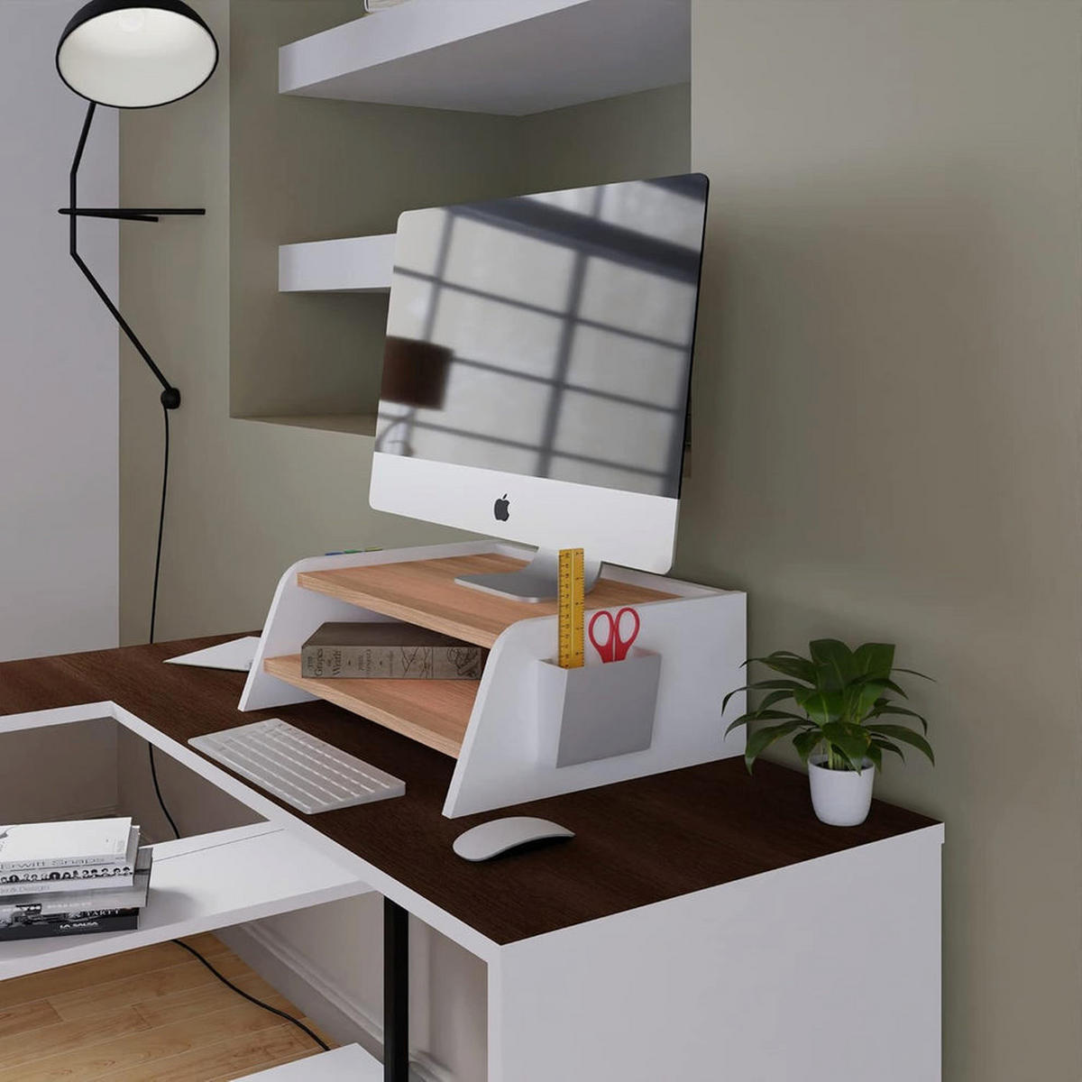 SCHREIBTISCH Wye 110x60 cm – Schwarz mit Wengue Dekor - Schwarz, Holzwerkstoff (60/110/74cm) - Letti Moderni