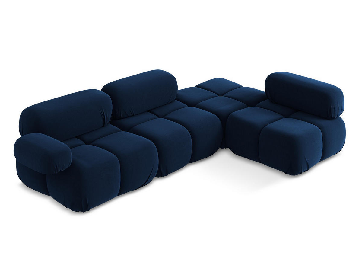 ECKSOFA Rechts Samt Stoff Blau - Blau/Schwarz, Kunststoff/Textil (285/190cm) - Makamii