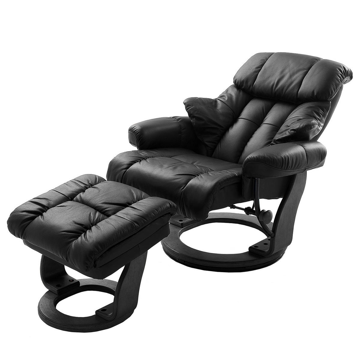 RELAXSESSEL - 2-teilig - Holzwerkstoff / Echtleder / Kunstleder - Schwarz, Leder/Birkenholz (90/104/91cm) - home24