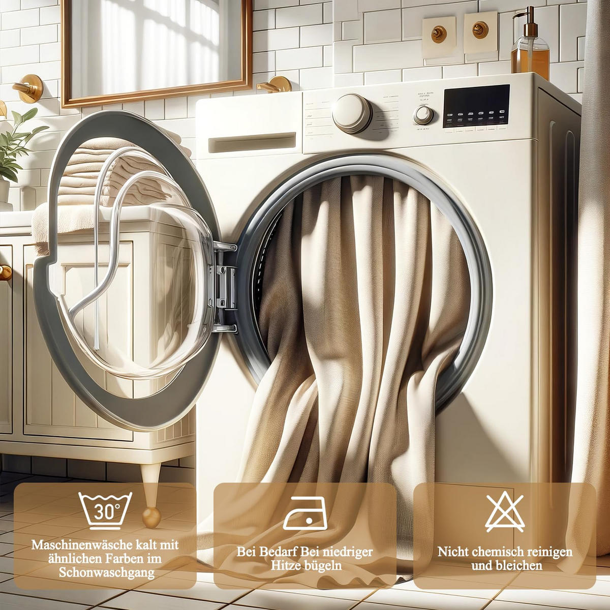 DUSCHVORHANG Leinen Wasserdicht Beige 180/180 cm - Beige, Textil (180/180cm) - Kaket