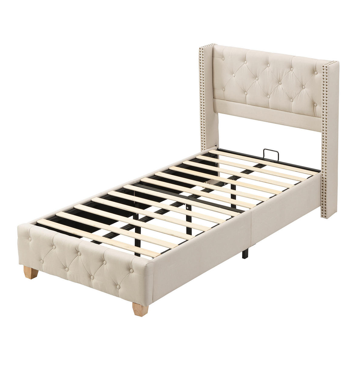 POLSTERBETT 90/200 cm aus Leinen mit Ladestation verstecktem Becherhalter und Stauraum Grau - Grau, Textil (90/200cm) - Modenvie