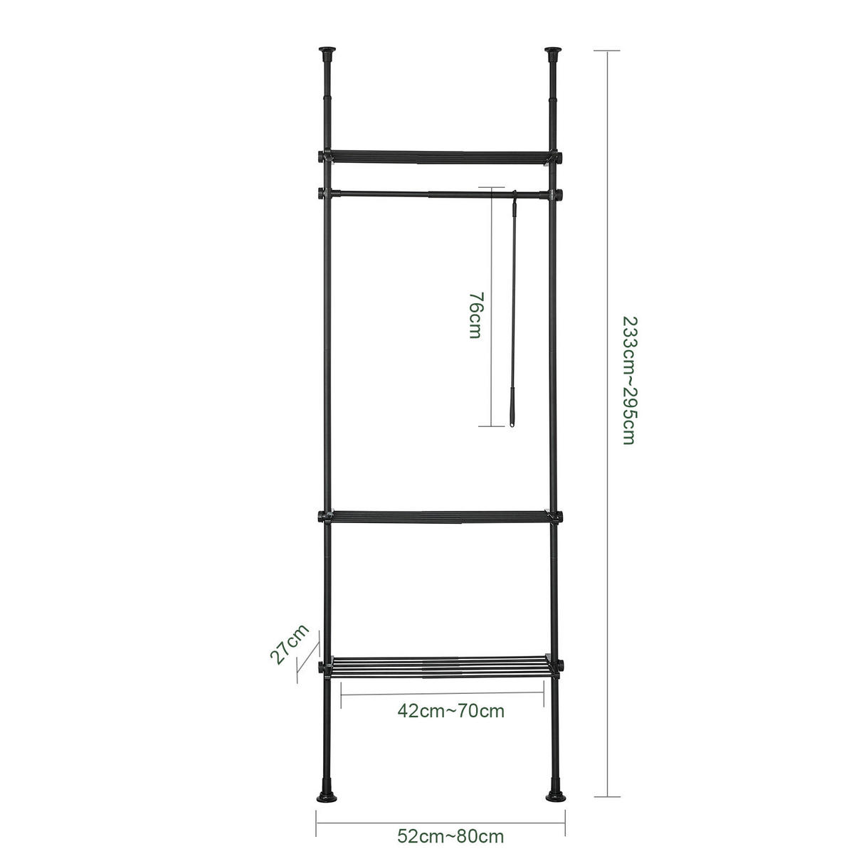TELESKOP GARDEROBEN SYSTEM Schwarz - Schwarz, Kunststoff (80/295/2cm) - SoBuy