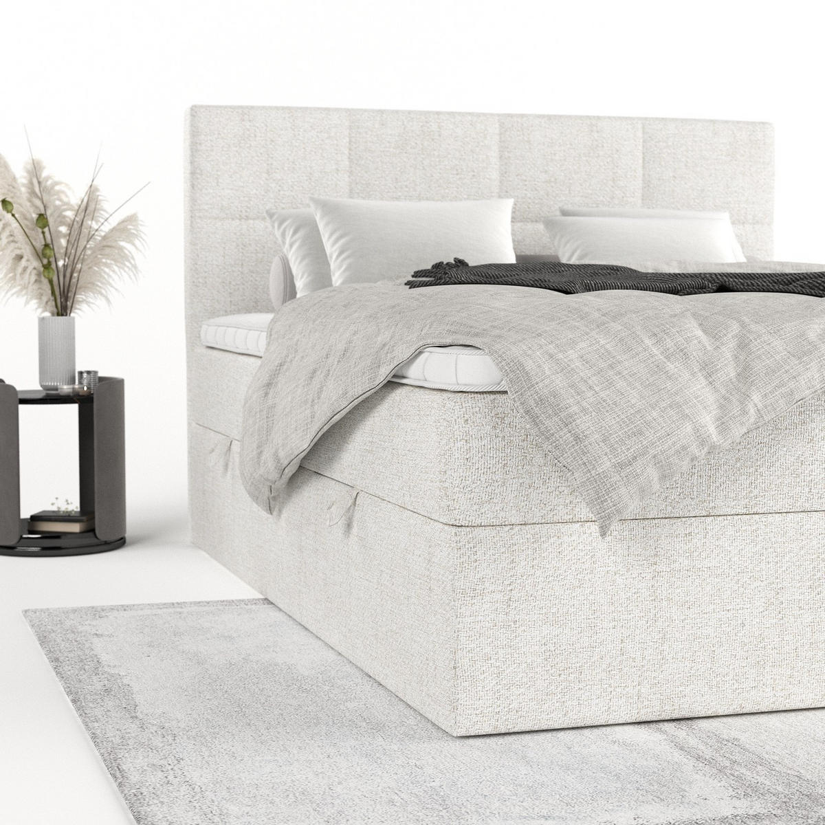 BOXBETT Oris 160/200 cm Creme im Neve Stoff - Creme/Schwarz, Holz/Holzwerkstoff (160/200cm) - AltaBeds