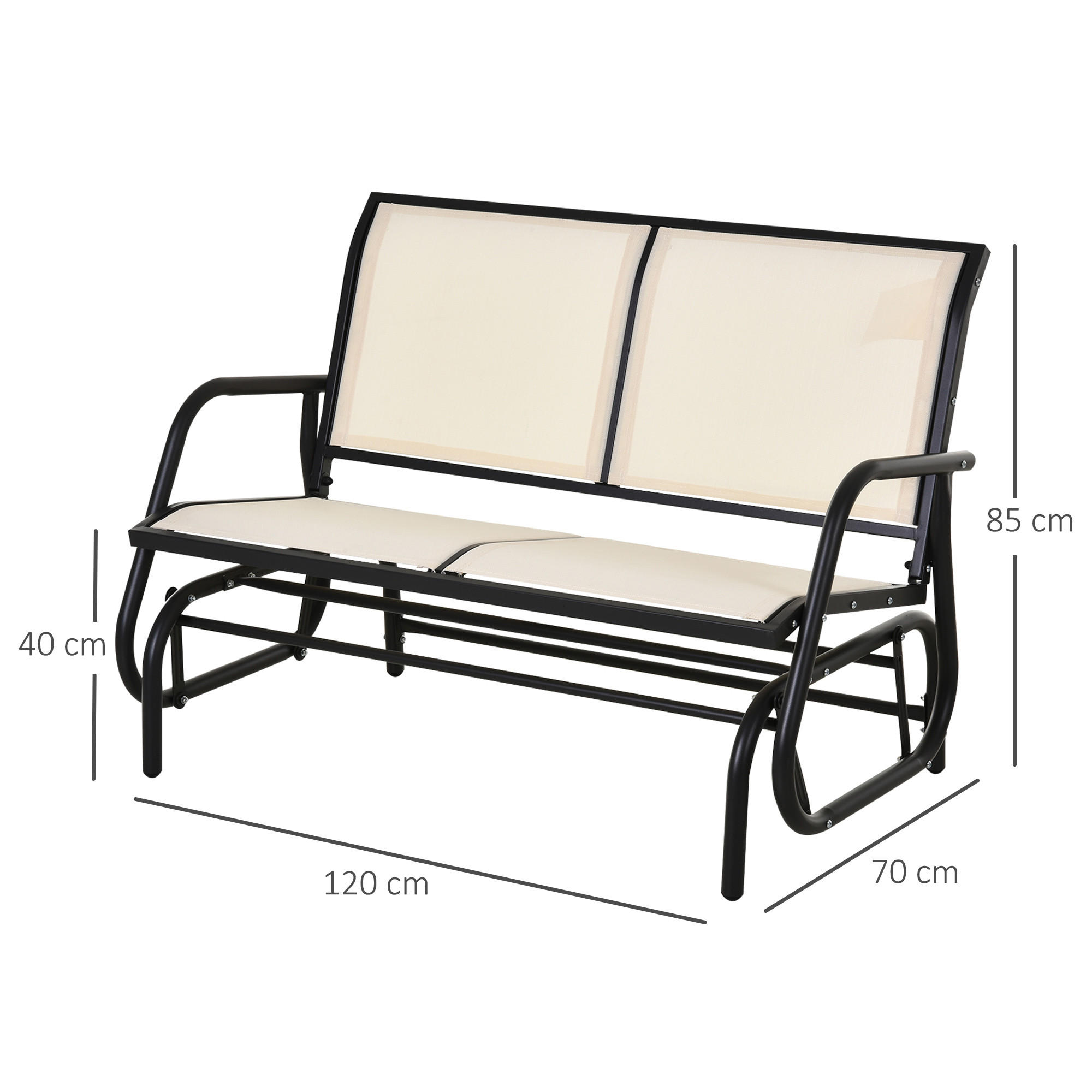 SCHAUKELSTUHL, Metall, Schwarz+Beige, 120 x 70 x 85 cm - Beige, Metall (70/85/120cm) - Outsunny