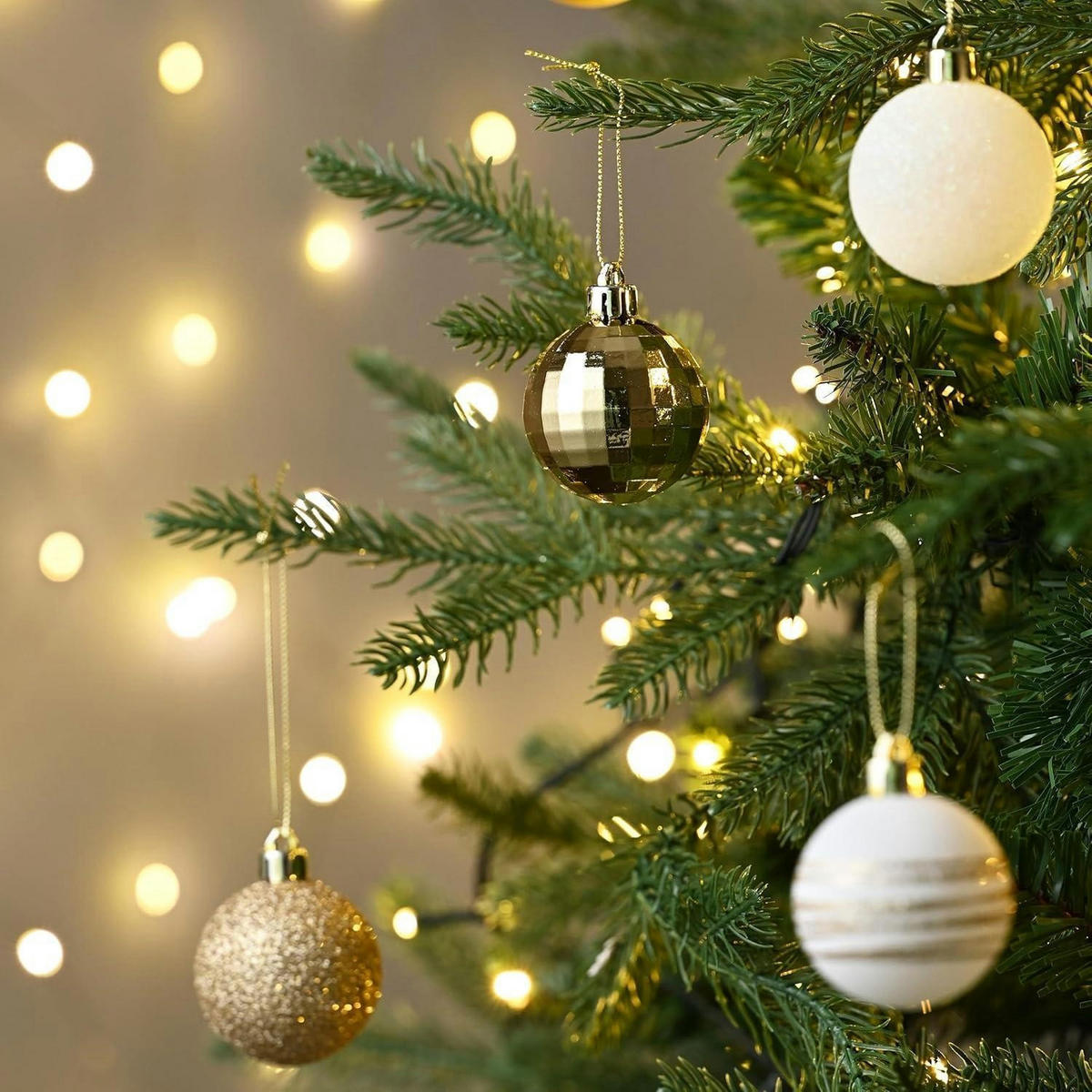 WEIHNACHTSKUGELN 35-teiliges Set 5 cm Weiß Gold - Multicolor, Kunststoff (5/5/5cm)