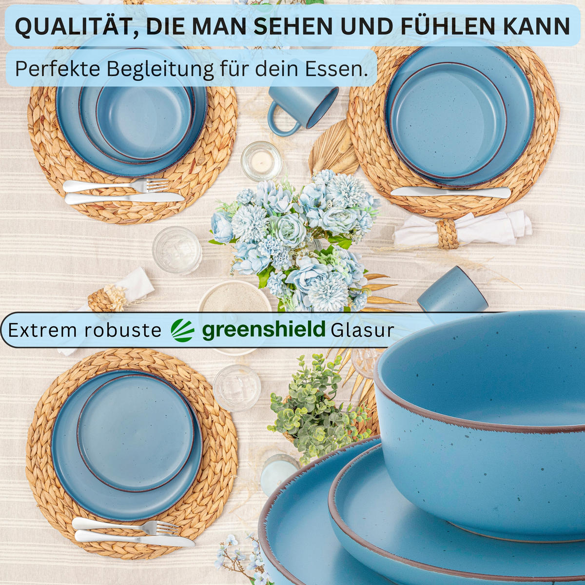 KOMBISERVICE BOMBAY SAPHIR - 16 teilig aus Steingut - Blau, Stein (50/30/80cm) - Sänger