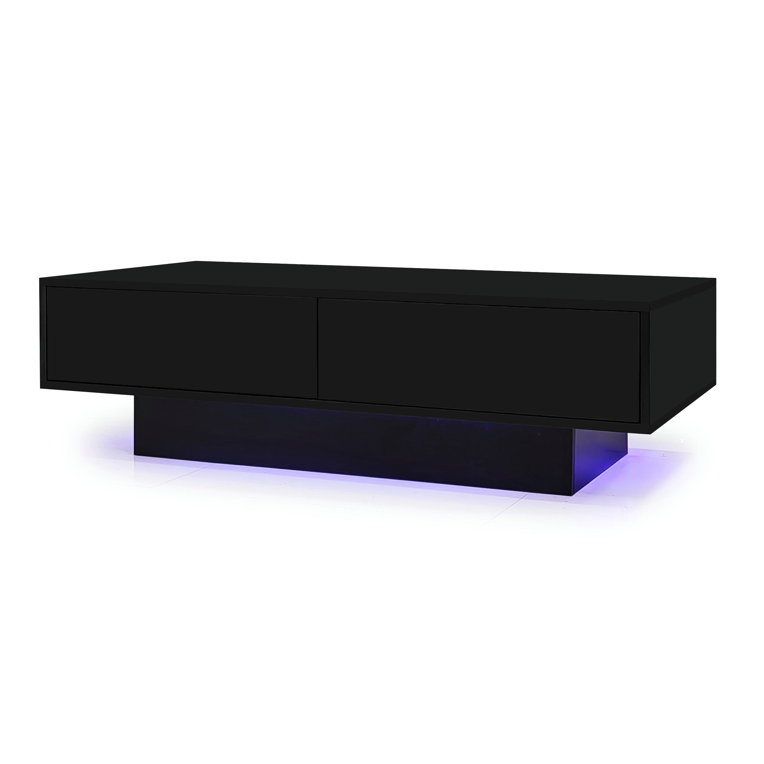 COUCHTISCH DE-185 Schwarz mit LED und 2 Schubladen - Schwarz, Holzwerkstoff (55/115/34cm) - ComfortXL