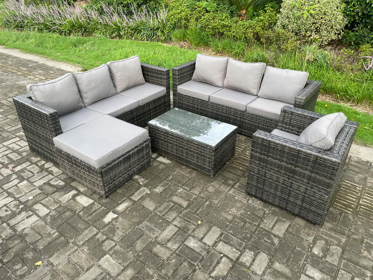 GARTENMÖBELSET Polyrattan 8-Sitzer - Dunkelgrau, Metall - Fimous