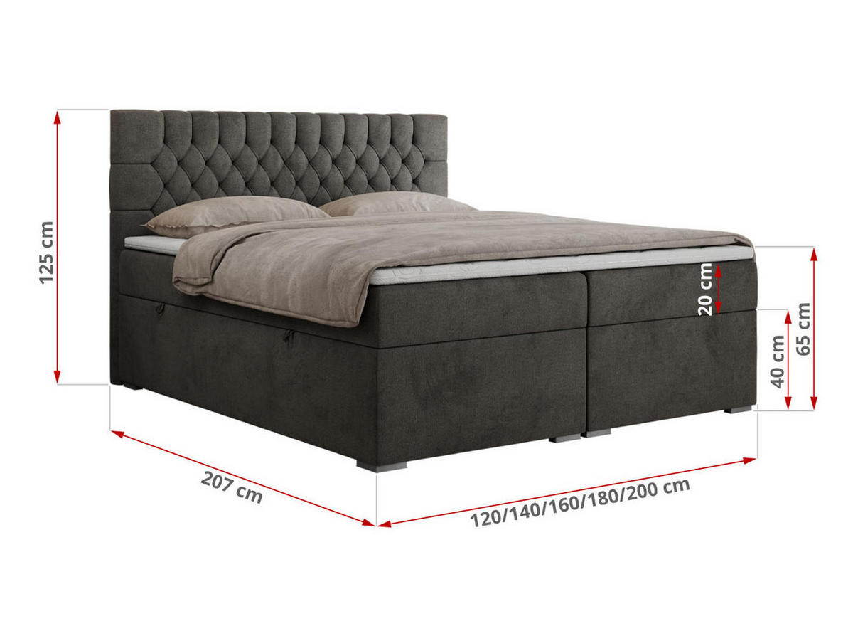 BOXBETT PERA 120/200 Dunkelgrau Velvet - H3 - Dunkelgrau, Holz/Textil (120/200cm) - MKS