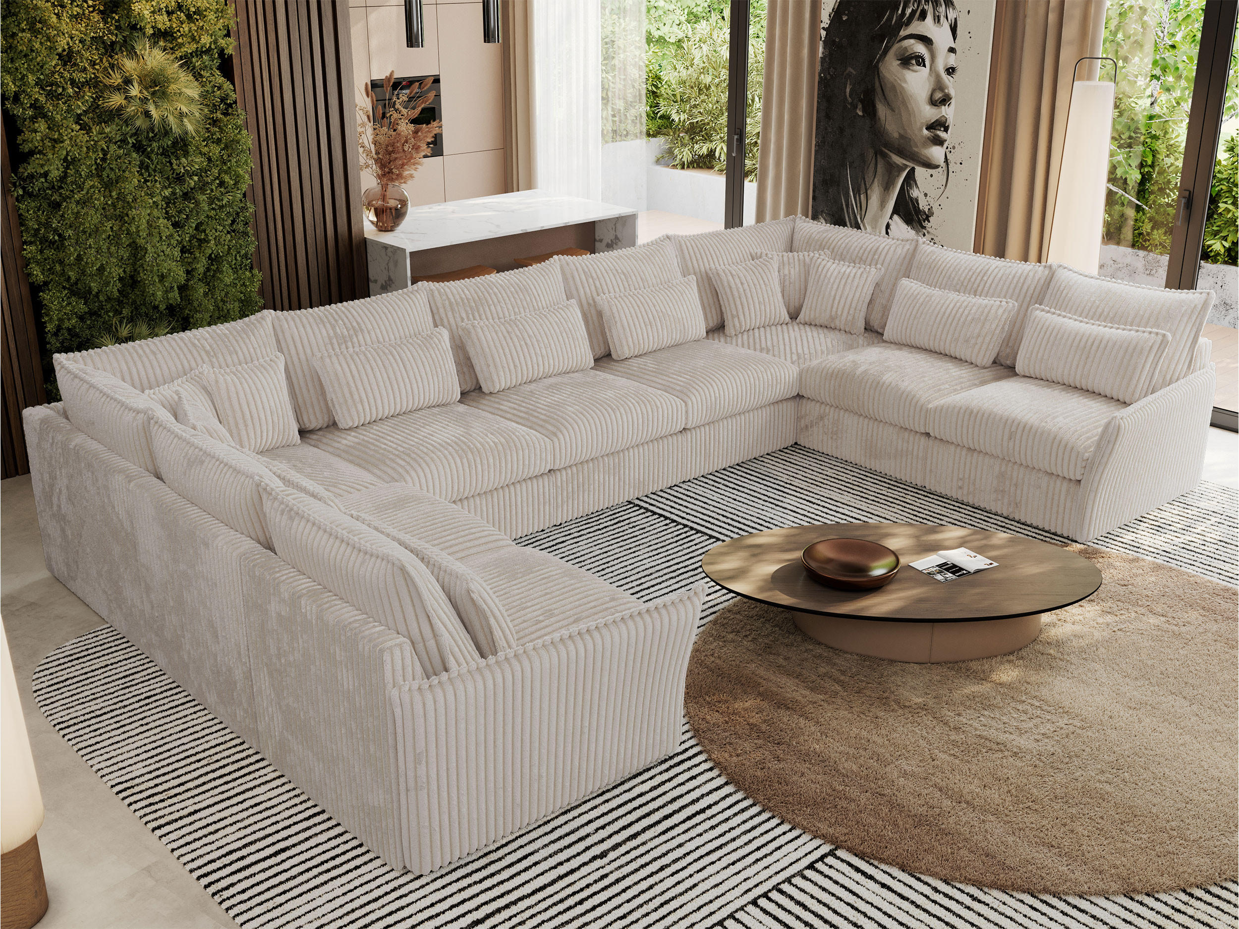 WOHNLANDSCHAFT VERSO U 9M Beige Cord - Beige/Schwarz, Kunststoff/Textil (442/93/270cm) - MKS