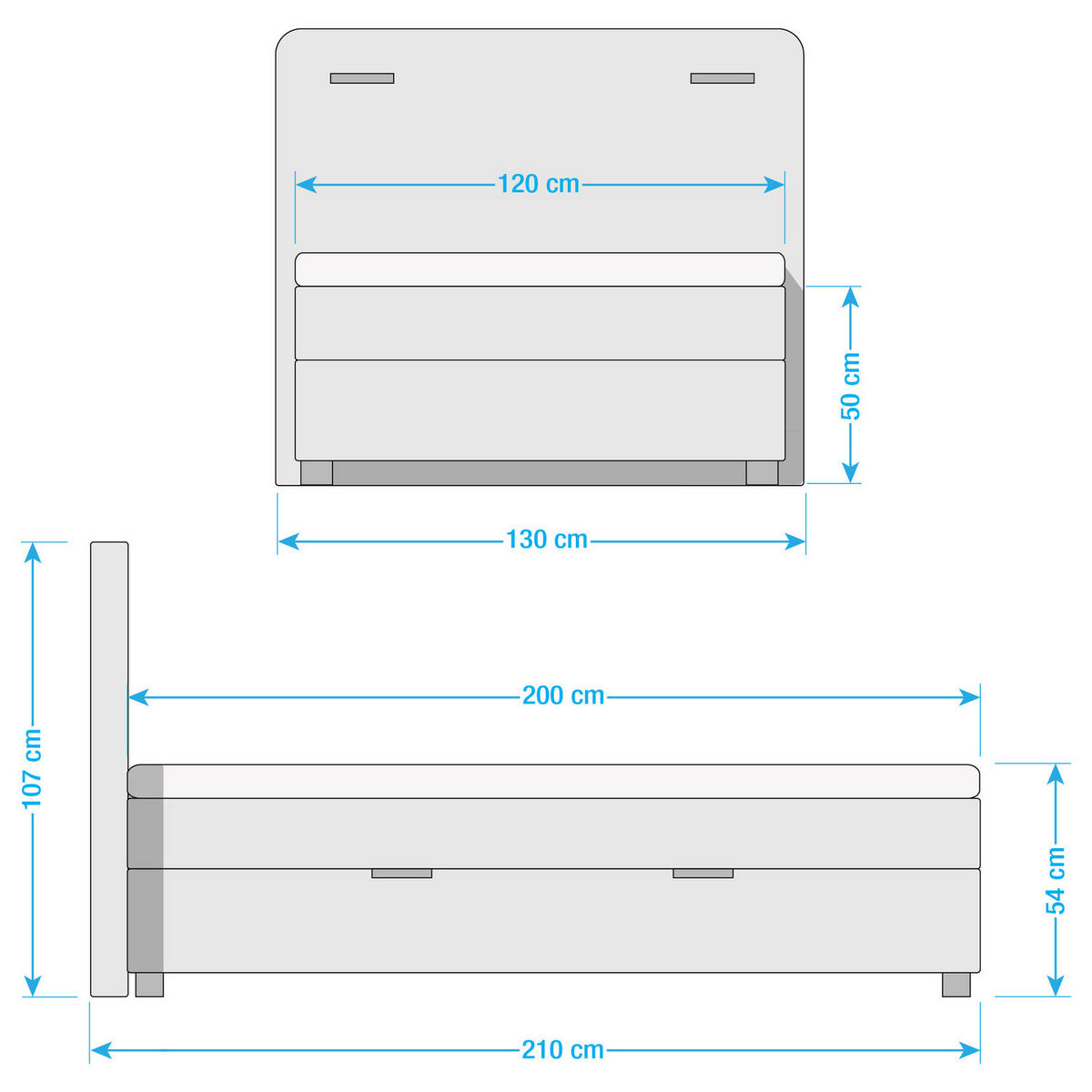 BOXBETT mit Stauraum - inkl. Beleuchtung - Dunkelblau, Holz/Textil (120/200cm) - home24