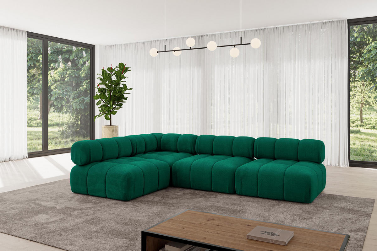 ECKSOFA modulares Sofa Samaro-L2 - 285x190x70 cm Dunkelgrün Velours - Dunkelgrün, Holzwerkstoff/Textil (285/190cm) - ALTDECOR