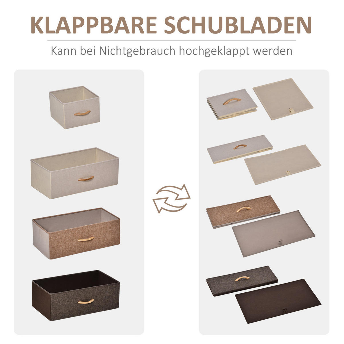 KOMMODE mit 5 Stoffschubladen 58 x 29 x 99 cm - Braun, Holzwerkstoff (29/99/58cm) - Meubliv