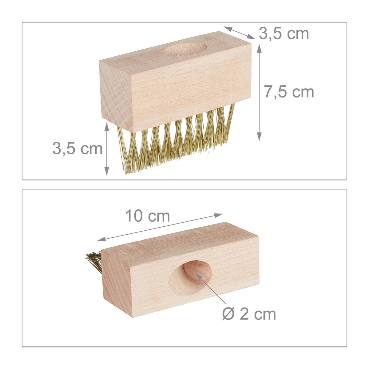 SPÁROVÝ KARTÁČ přírodní zlatý 6dílná-sada ocelové štětiny - různobarevná, kov/dřevo (10/7.5/3.5cm) - Relaxdays