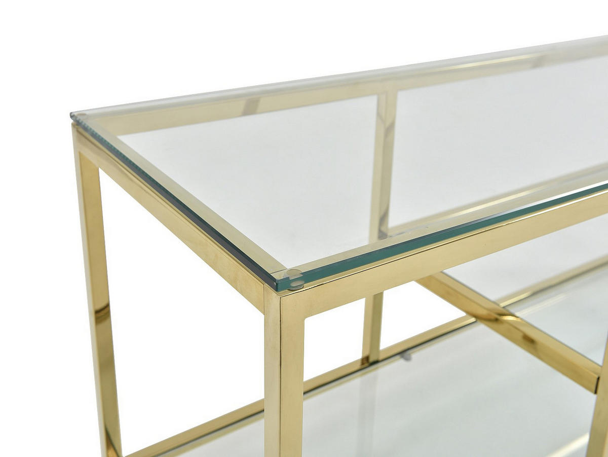 TV-MÖBEL mit 2 Ablagen - Sicherheitsglas & Edelstahl - Transparent & Goldfarben - RIMALI - Transparent, Metall (160/46.5/40cm) - Vente-Unique