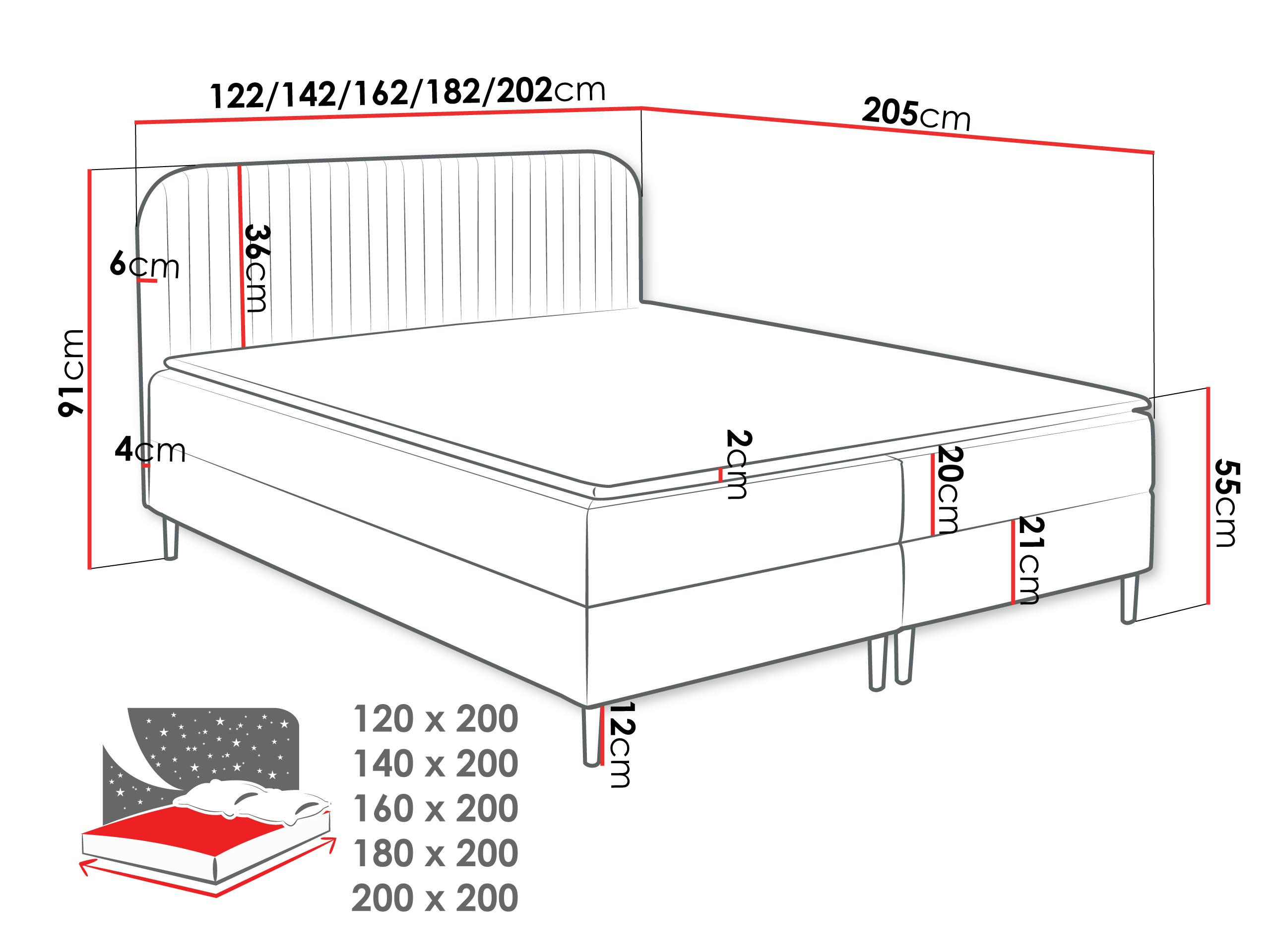 Thumbnail - Mirjan24 Boxbett, Grau, Textil, Höhe ca. 20 cm, Rechteckig, 120x200 cm, Schlafzimmer, Betten, Boxspringbetten
