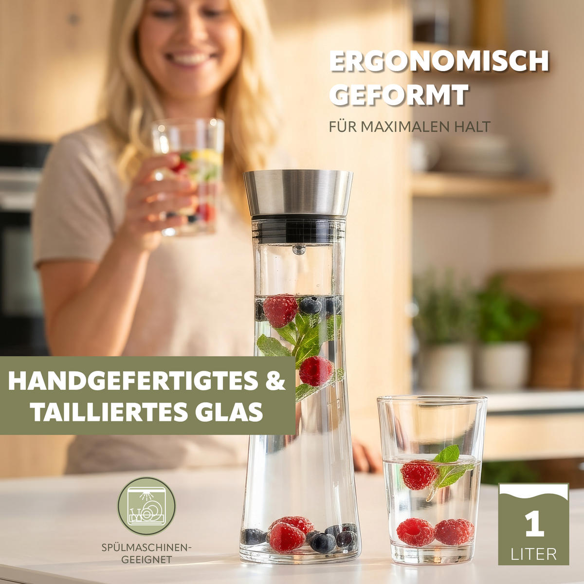 GLASKARAFFE RUNA 1 Liter - Transparent, Glas (1L) - bremermann