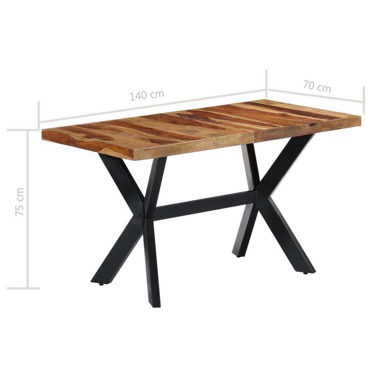 ESSTISCH mit Stahlgestell in Kreuzform, 140/70/75 cm, aus Massivholz Akazie, Brawn und Schwarz - Braun, Holz (140/70/75cm) - vidaXL